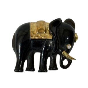 Black and gold-tone enamel elephant brooch/pin.